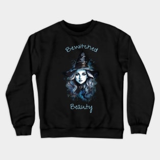 Bewitched Beauty, witch and cat for cute Halloween, purple roses,scary, spooky gothic floral lady Crewneck Sweatshirt